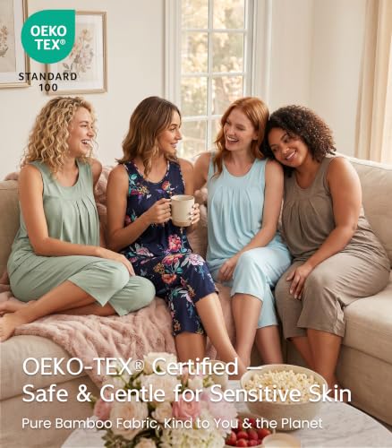 Image of NACHILA Pajamas for Women-Viscose Made from Bamboo, Sleeveless Pjs Tank Top Capri Pants Pajama Sets Cooling Sleepwear