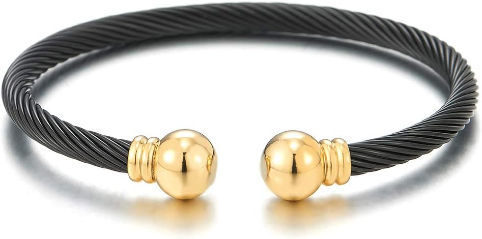 Elastic Adjustable Stainless Steel Twisted Cable Cuff Bangle Bracelet for Mens Womens