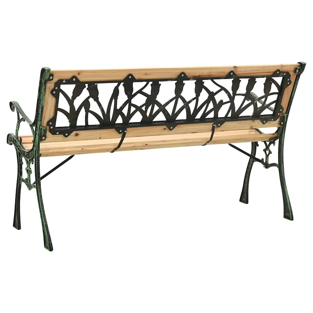 Banco de jardín de 122 cm, hierro fundido y madera maciza de abeto