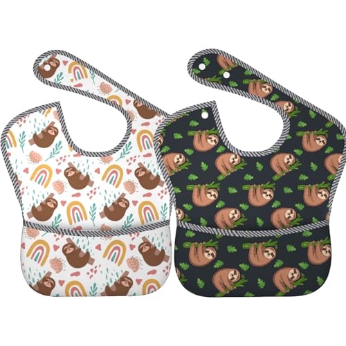 Image of Qwalnely Bibs Cute Baby Stuff 2Packs for 6-24 Months Waterproof Washable Fabric