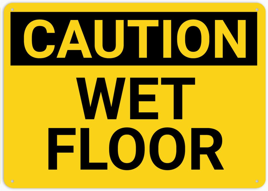 Caution Wet Floor Aluminum Metal Sign 8"x12" Rust-Free UV Printed 4 Pre-Drilled Holes Durable Weatherproof For Business Use