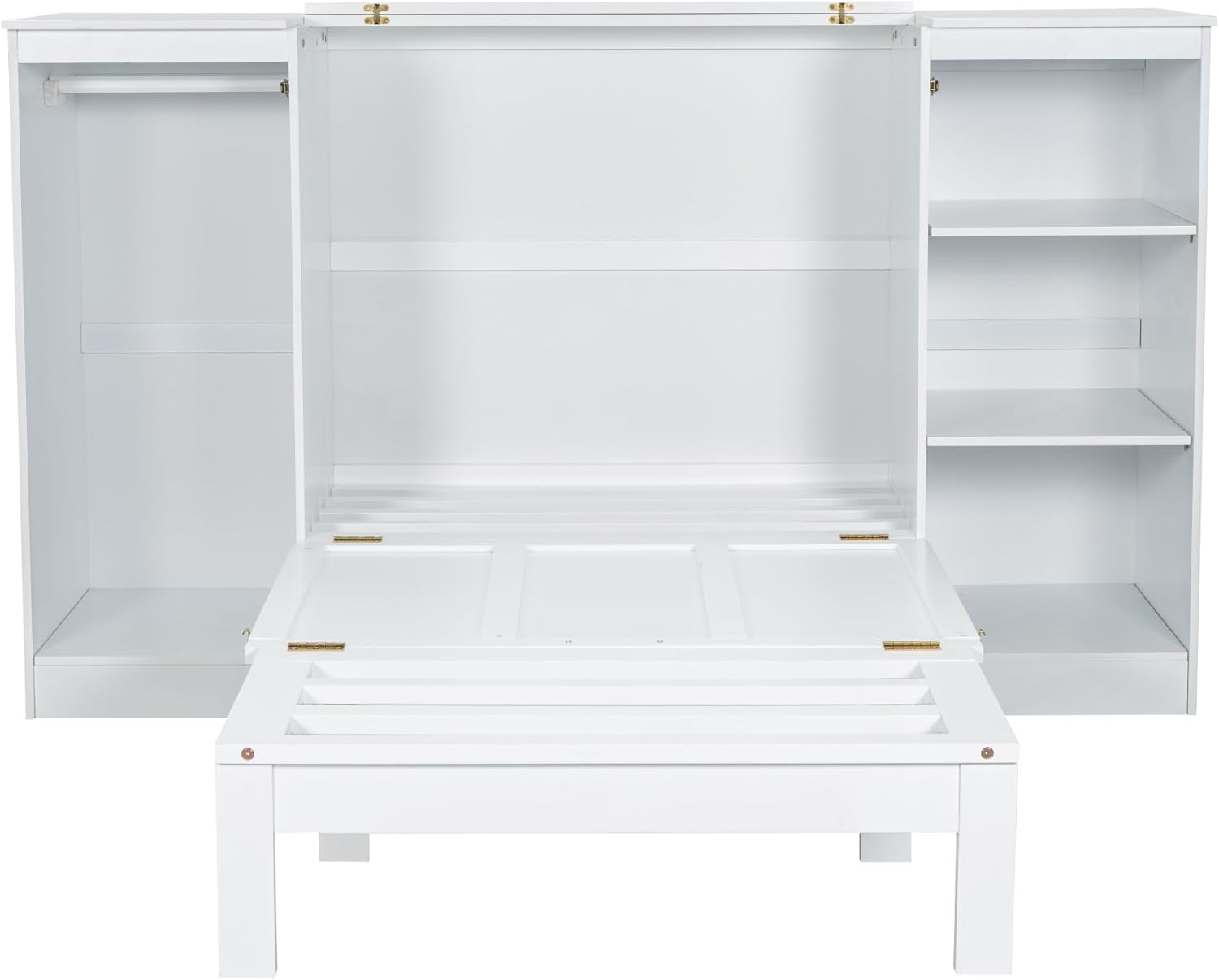 Harper & Bright Designs Twin Size Murphy Bed, Wood Twin Murphy Bed Frame with Bedside Shelves and Wardrobe, White