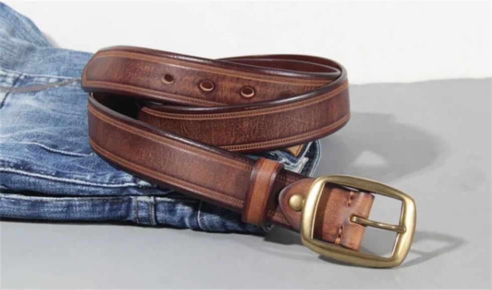 Men Solid Leather Belts Retro Brass Pin Buckle Belt Daily 3.3cm Leather Belt3