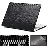 iNOTOGG Compatible with MacBook Air 13 Inch Case with Touch ID 2021 2020 2019 2018, Model A2337 M1 A2179 A1932, Classic PU Leather Hard Shell Plastic Case with Keyboard Cover & Screen Protector, Black