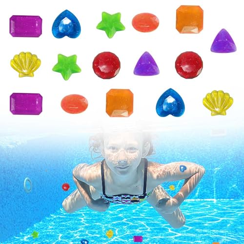 0XBIT Juguetes Buceo de Gemas, 16 Piezas Juguetes Piscina, 8 Formas Juego Piscina Niños de Gemas, Colores al Azar, para Búsqueda de Tesoros en la Playa y Entrenamiento de Buceo