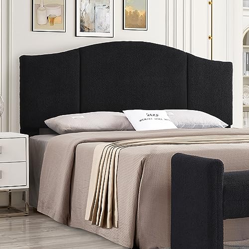 24KF Upholstered Soft Teddy Fabric King Headboard,Modern Wave-Like Top Edge CA King Size Headboard, 6033-K-Black