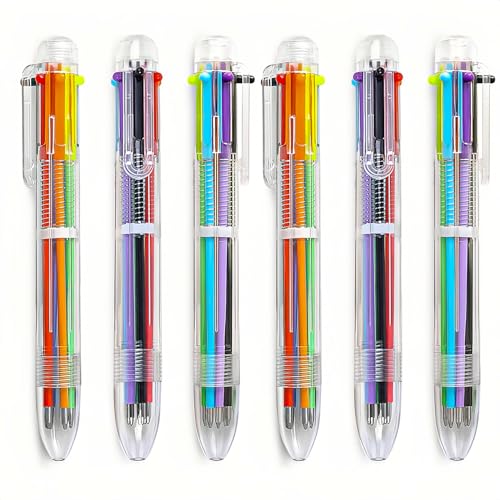 Elektheim 6 Pack 1mm 6-in-1 Kugelschreiber Multicolor Ballpoint Pen 6 Colors Retractable Stifte für Büro Schule Zubehör Studenten Kinder Geschenk Stift …