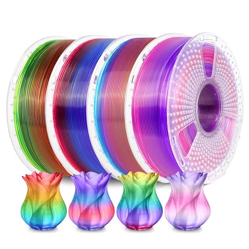 Image of SUNLU Transparent Rainbow PLA Filament Bundle Multicolor, Neatly Wound Gradient Rainbow PLA 3D Printer Filament 1.75mm ±0.02mm, 4kg in Total, 1kg per Spool, 4 Pack
