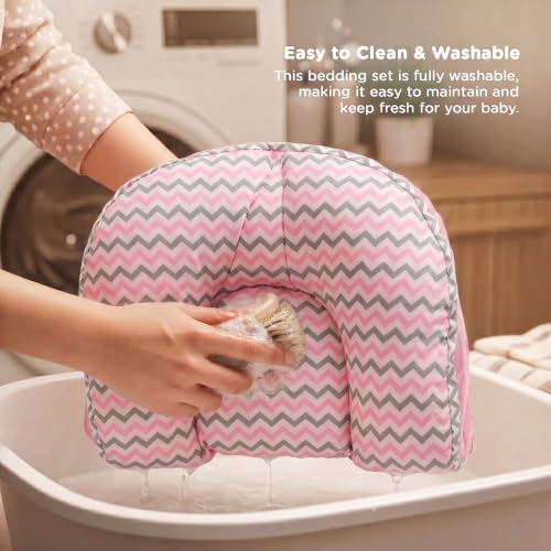 Image of BAYBEE Baby Bedding Set for New Born Baby, Bed Mattress with Mosquito Net & Neck Pillow, Sleeping Nest Travel, Infant Toddler Bed Set Gifts for Baby Boy Girl 0-6 Months (Pink)