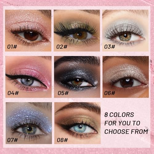 Image of WanTuoluo Sparkly Eyeshadow Palette for Women, Single Monochrome Eye Shadow Makeup, Shiny Pressed Cream Powder, Blendable Natural sombras para ojos, Holographic,Vegan,Travel (01-Glitter-Light Pink)
