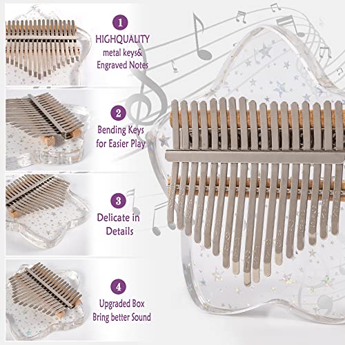 Image of Cute Kalimba Thumb Piano 17 Keys-Star Crystal Acrylic Finger Piano-Portable Mbira Musical Instruments Cute Christmas Gift with Tune Hammer and Study Instruction for Adults Beginners