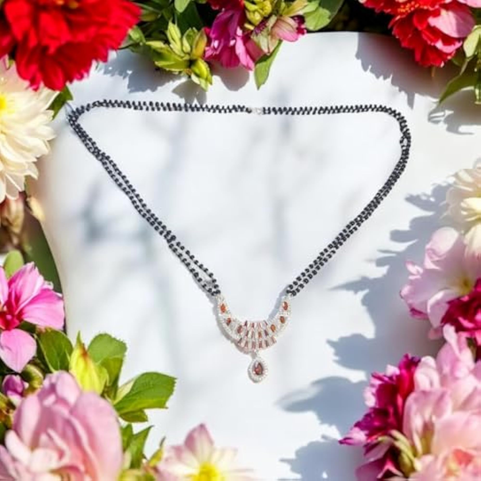 Silver Mangal Sutra with Colour Stone and Black Beads