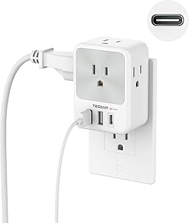 USB C Outlet Extender, TESSAN Multi Plug Outlet with 4 Plug Splitter and 3 USB Wall Outlet (1 USB C Port), Small Multiple Outlet Expander for Cruise Ship Home Office Dorm Room Essentials