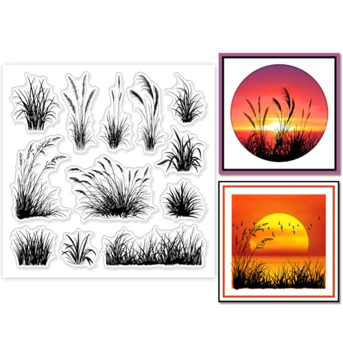 GLOBLELAND Tampons Transparents en Silicone Silhouette de l'herbe pour DIY Scrapbooking Plantes Timbres en Silicone pour la Fabrication de Cartes Album Photo...