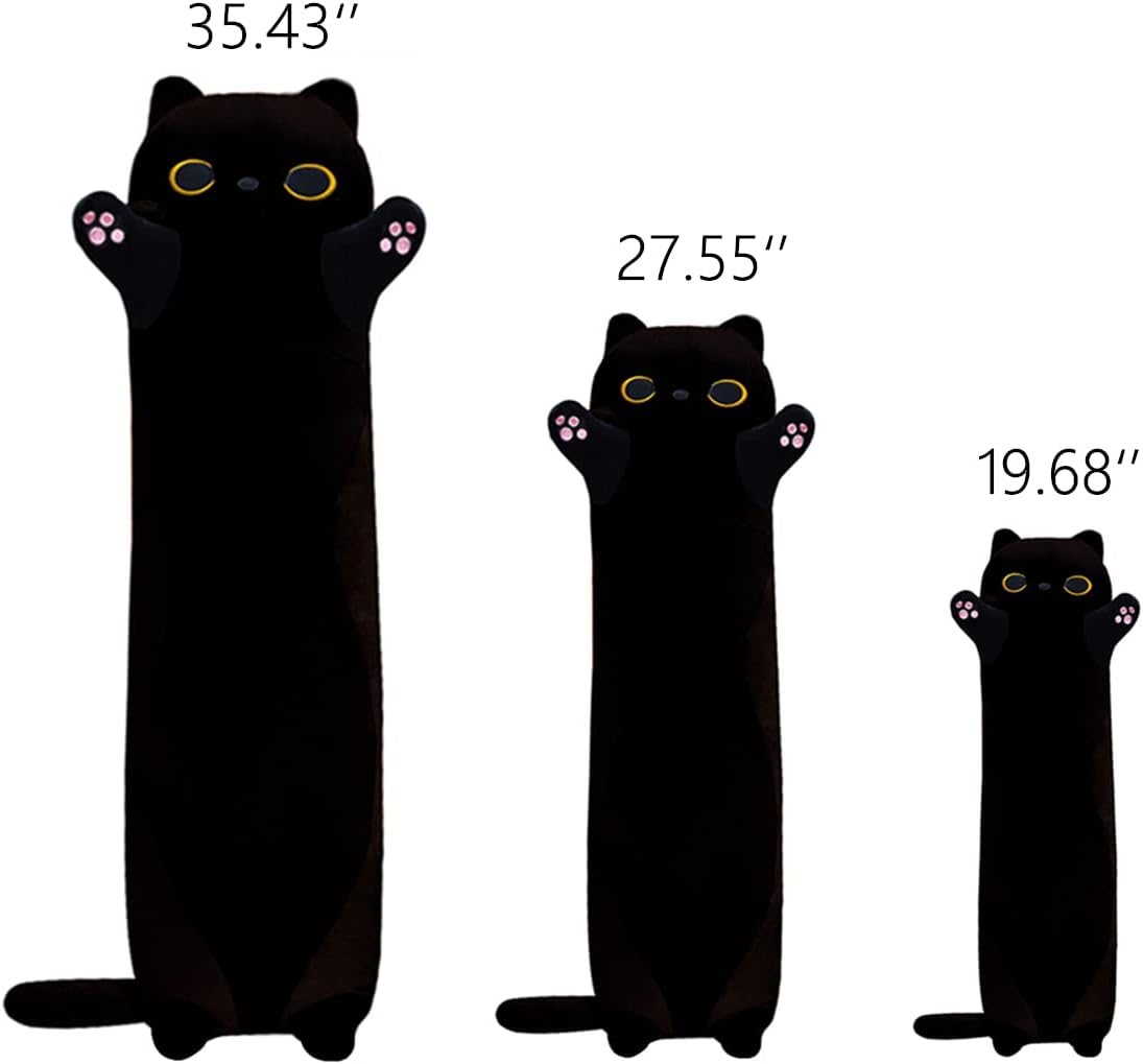 Long Black Cat Plush Body Pillow, 19.68'' Kawaii Kitten Sleeping Pillow, Soft Stuffed Animal Sofa Toy Gift for Kids Girlfriend - Image 2