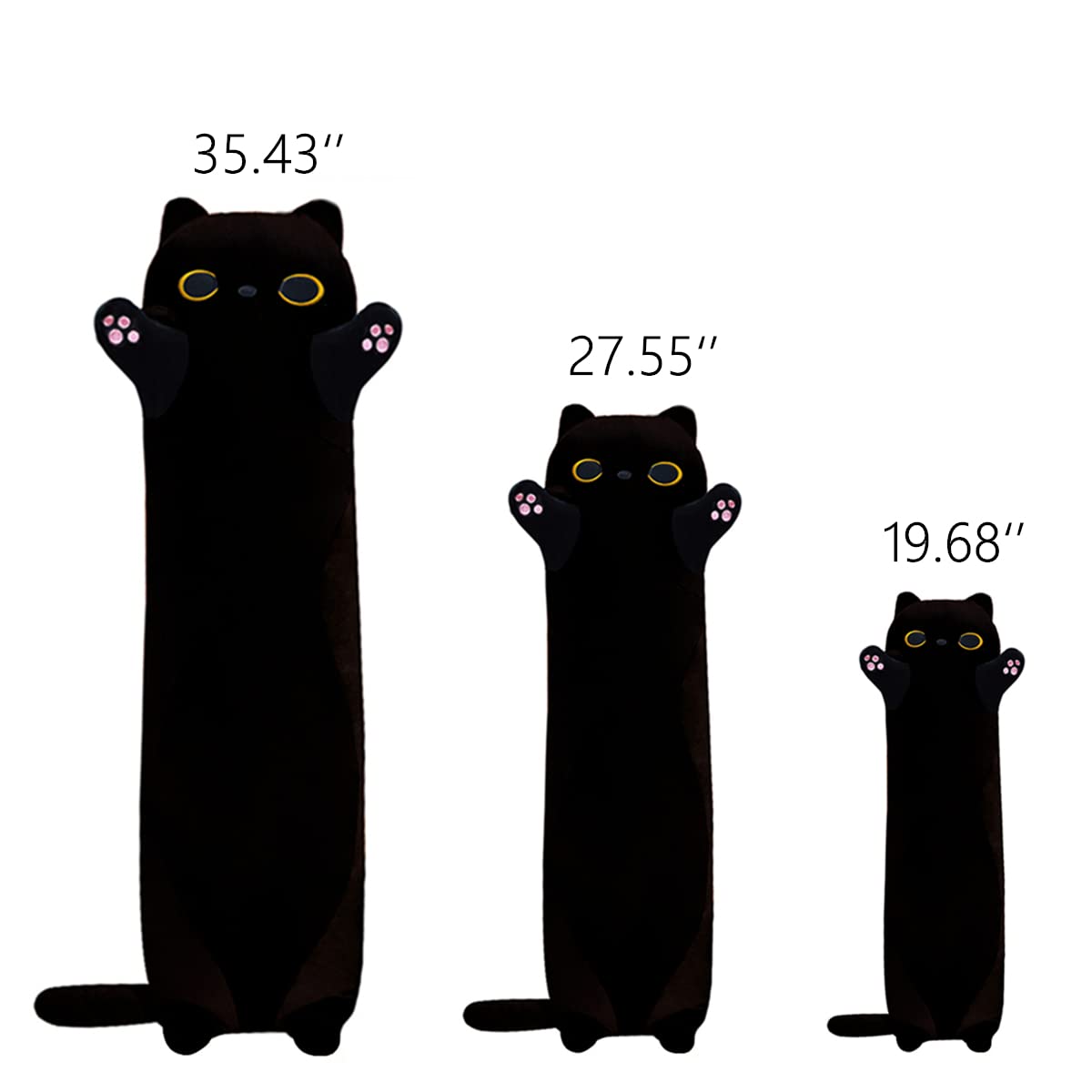 Rexinc Long Black Cat Plush Body Pillow, 19.68'' Kawaii Kitten Sleeping Pillow, Soft Stuffed Animal Sofa Toy Gift for Kids Girlfriend