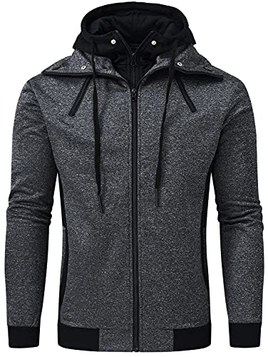 Qpngrp Mens Double Zipper Fleece Hoodie Casual Hooded Sweatshirt Jacket Darkgray Large #TOP6
