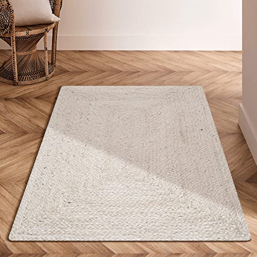 Hausattire Hand Woven Jute Braided Rug, 2'x3' – Off White, Reversible Boho Entry Area Rugs for Kitchen, Living Room I Farmhouse Indoor Outdoor Decorative Floor Rug, 24x36 Inch