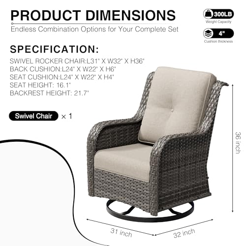 Image of Joyside Outdoor Swivel Rocker Patio Chairs, Wicker Patio Furniture with High Back, Deep Seating, Wide Armrest, Thickened Cushions, Outdoor Rattan Furniture for Deck, Porch Use