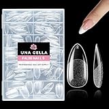 UNA GELLA Capsule Américaine Ongle Amande, 216 Pièces 12 Tailles (Forme Pointue Préformée) Tips en Gel Souple Demi Mat Prothèses Transparents Full Cover pour Extensions & Nail Art