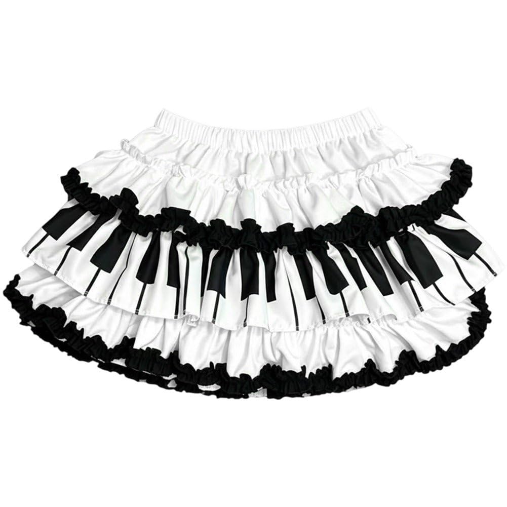 Danlai Elastic Waist Mini Piano Skirt, Ruffle Layered Y2k Style Skirts for Women Lolita Harajuku Casual Wear