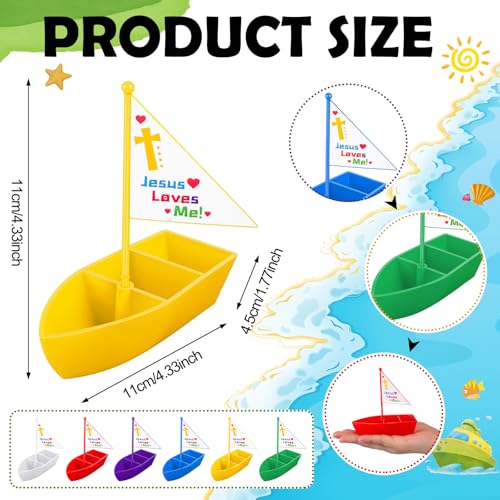 image for Sotiff 12 Pcs Jesus Loves Me Toy Boat Religious Sailboat Toy Religious