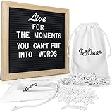 Changeable Black Felt Letter Board - 10x10 Inches - w/362 Words, Letters, Numbers, and Symbols - Wooden Message Sign Letterboards Include Oak Wood Frame with Wall Mount and Canvas Bags by Felt Clever