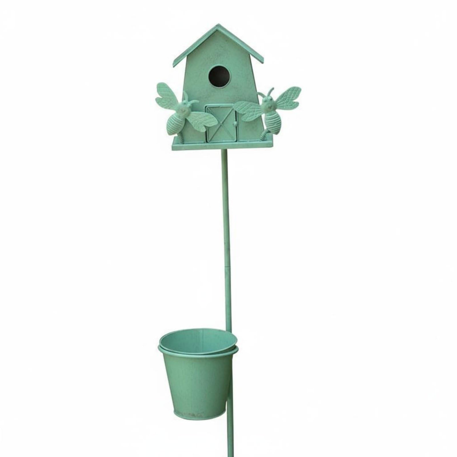 2-in-1 Design Decorative Birdhouse Stake with Planter Vintage Aesthetic Metal Birdhouse Garden Stake Freestanding Wrought Iron Bird Feeder Planter Weather Resistant for Gardeners-image-19