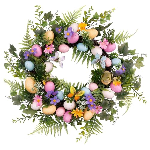 Folpus Ghirlanda di Fiori con Uova di Pasqua, Ghirlanda Decorativa per Porta di Pasqua, Ghirlanda di Foglie Verdi Artificiali per Porta d'ingresso, Patio per, Stile a