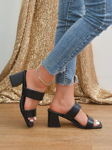 Women's Heeled Sandals Square Open Toe Two Strap Block Chunky Heels for Women Slip On Mules Sandals Black Nude White Strappy Heels for Women Dressy Wedding Party4