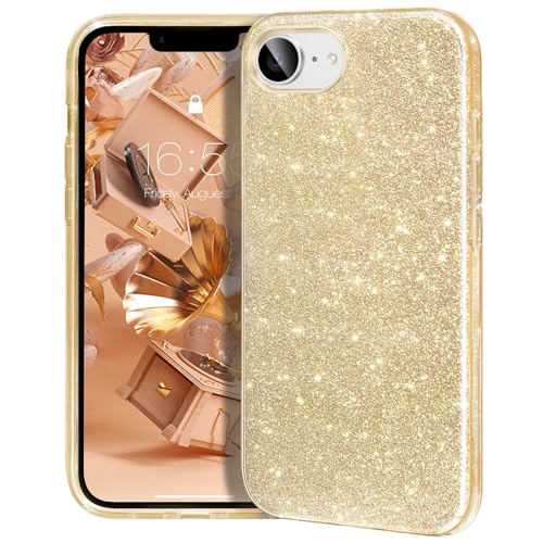 MATEPROX Compatible with iPhone 16e/17e Case, Glitter Bling 3-Layer Trendy Sparkle Protective Shockproof Anti-Scratch Cover 6.1''-Gold