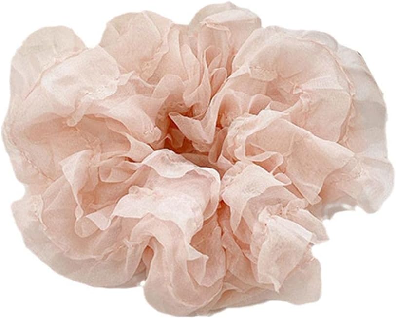 Ruffles Hair Scrunchies,Hair Rope Elegant Temperament Lace Fluffy Scrunchies Headwear Sweet Lace Ruffles Hair Band Hair Accessories (Pink)