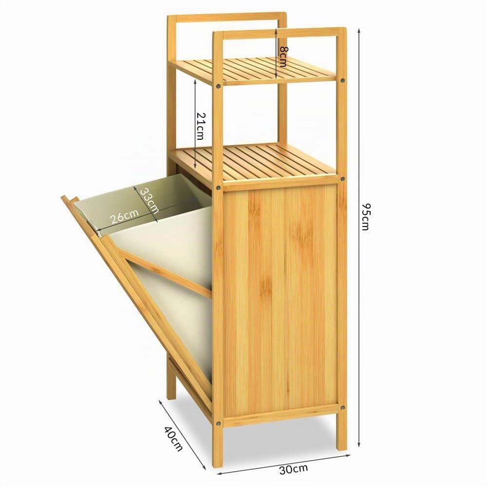Casaria Mobile da Bagno con Cesta per Biancheria Rimovibile 36L95x40x30cm | Armadietto in Bambù, 2 Ripiani, Cesto Panni, Mobiletto, Portabiancheria, Robusta, Stabile