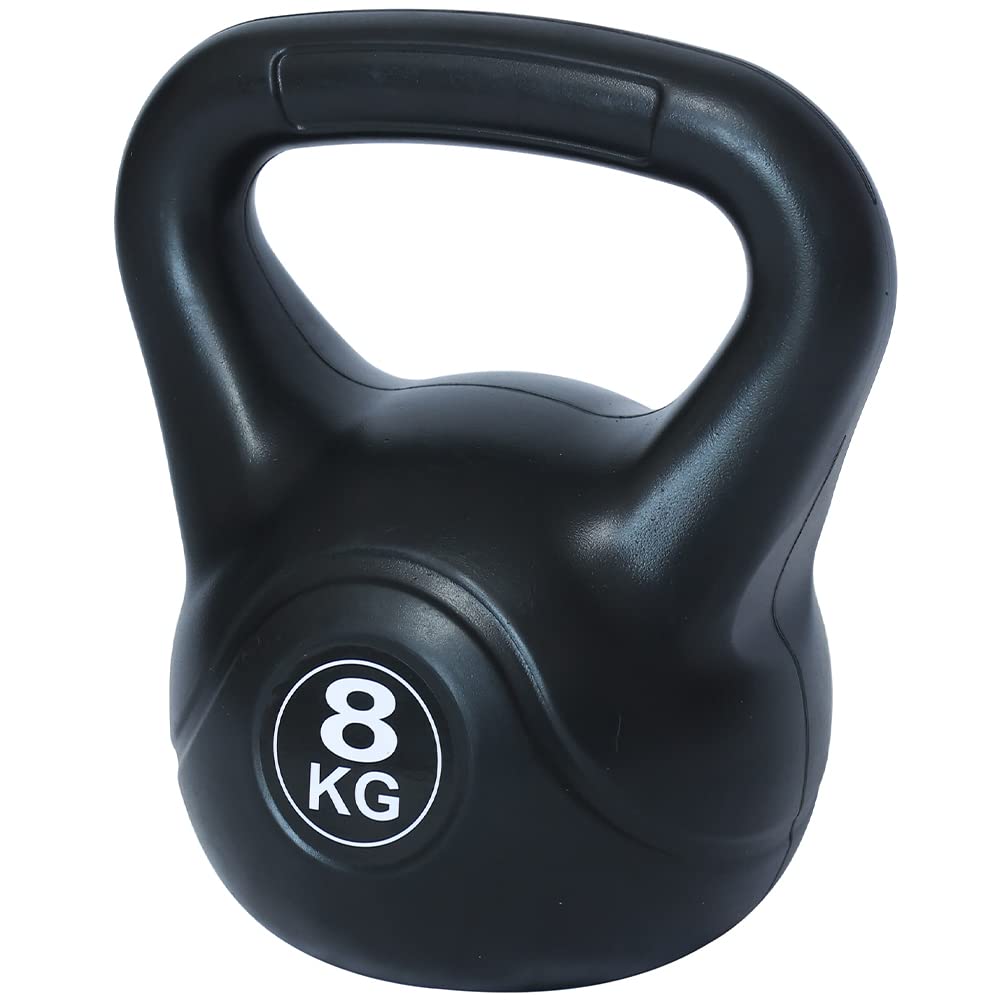 BAKAJI Kettlebell 8 Kg di Peso in PVC e Cemento per Palestra, Fitness, Riabilitazione, Esercizio, Allenamento Forza, Impugnatura Ergonomica Anti-Scivolamento, Fondo Piatto per Maggiore Stabilità