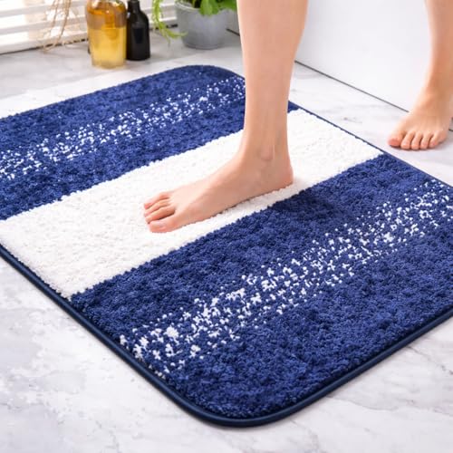 Image of Wave Super Soft Anti Skid (40x60 cm) Super Absorbent Mats Microfibre 2000 GSM Door Mats for Home /Bathroom /Bedroom /Kitchen /Floor Mat (Pack of 1) Pattren - Solid, Color - Navy Blue