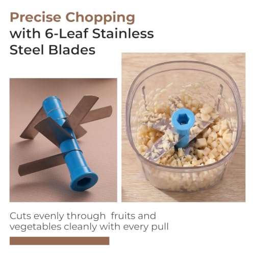 Image of Lifelong 900ml Nutrichop Vegetable Chopper for Kitchen|Manual Chopper with Easy Pull Cord| 6 Stainless Steel Blades, Antislip Base, Airtight Lid, BPA Free |Mini Chopper for Veggies, Fruits, Dry fruits