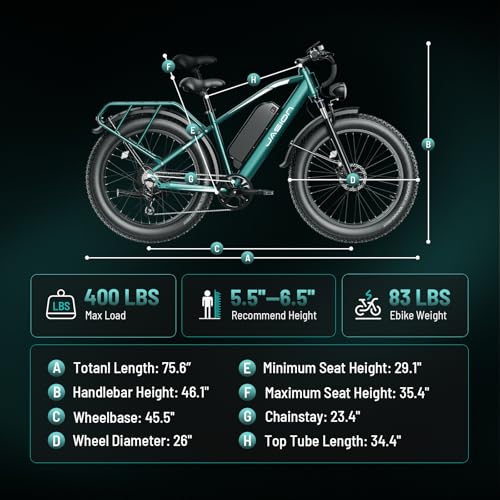 Image of Jasion EB5 MAX /Ultra Electric Bike for Adults with 2000W /2500W Peak Motor, 48V 15Ah (720Wh) /52V 20Ah Battery Electric Mountain Bike, 26'' x 4'' Fat Tire Ebike, 28+MPH Speed, Cruise Control