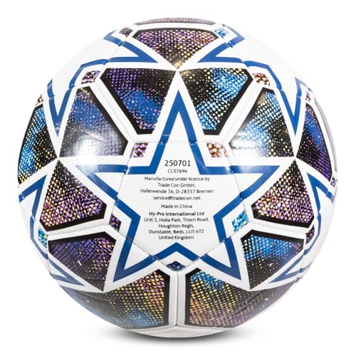Hy-Pro UEFA Champions League Fußball, Größe 5, offiziell lizenziert, Training, Match, Merchandise, Sammlerstück für Kinder und Erwachsene, tolles Fußballgeschenk, Weiß/Blau/Grün