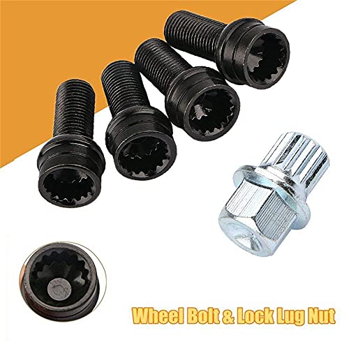 Qiilu Wheel Lug Nut Bolt, 4+1 Wheel Bolts & Lock Lug Nut Set With Key, For Golf4 Mk4 B5 1998-2005 8D0601139F #TOP5