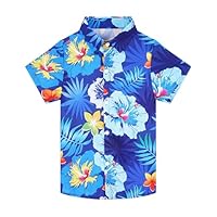SEAOYOZO Boy's Hawaiian Shirt Short Sleeve Casual Button Down Beach Aloha Shirt Kids Summer Luau Hawaii Tropical Flowers Shirts 5–14 Years L