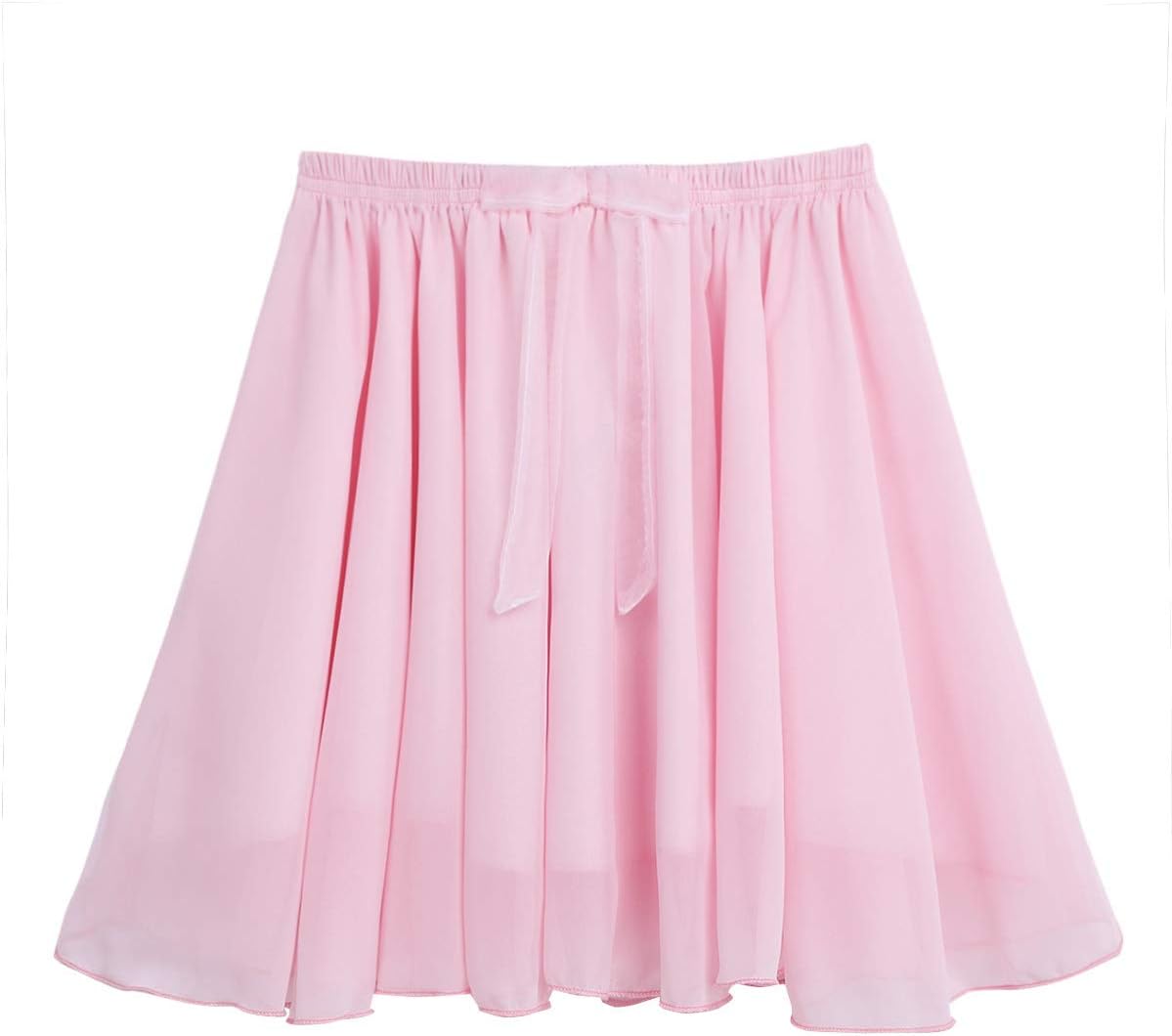 Ballet Dance Chiffon Pleated Wrap Skirt for Girls Kids Pull On Skate Over Scarf Dancing Tutu Skirts Dress Pink 7-8