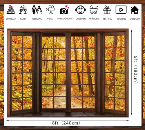 Toile de fond fenêtre en bois d'automne tissu mat