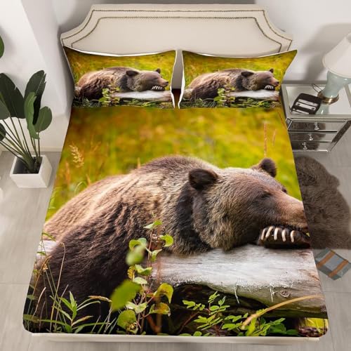 TACOKI Sabanas Bajeras 150x190 Oso Sábanas Bajeras Oso Ajustable Suave y Cómoda Sabana Bolsillo Profundo 30 cm, para Grueso Colchón, Sabanas Cama 150 d2174