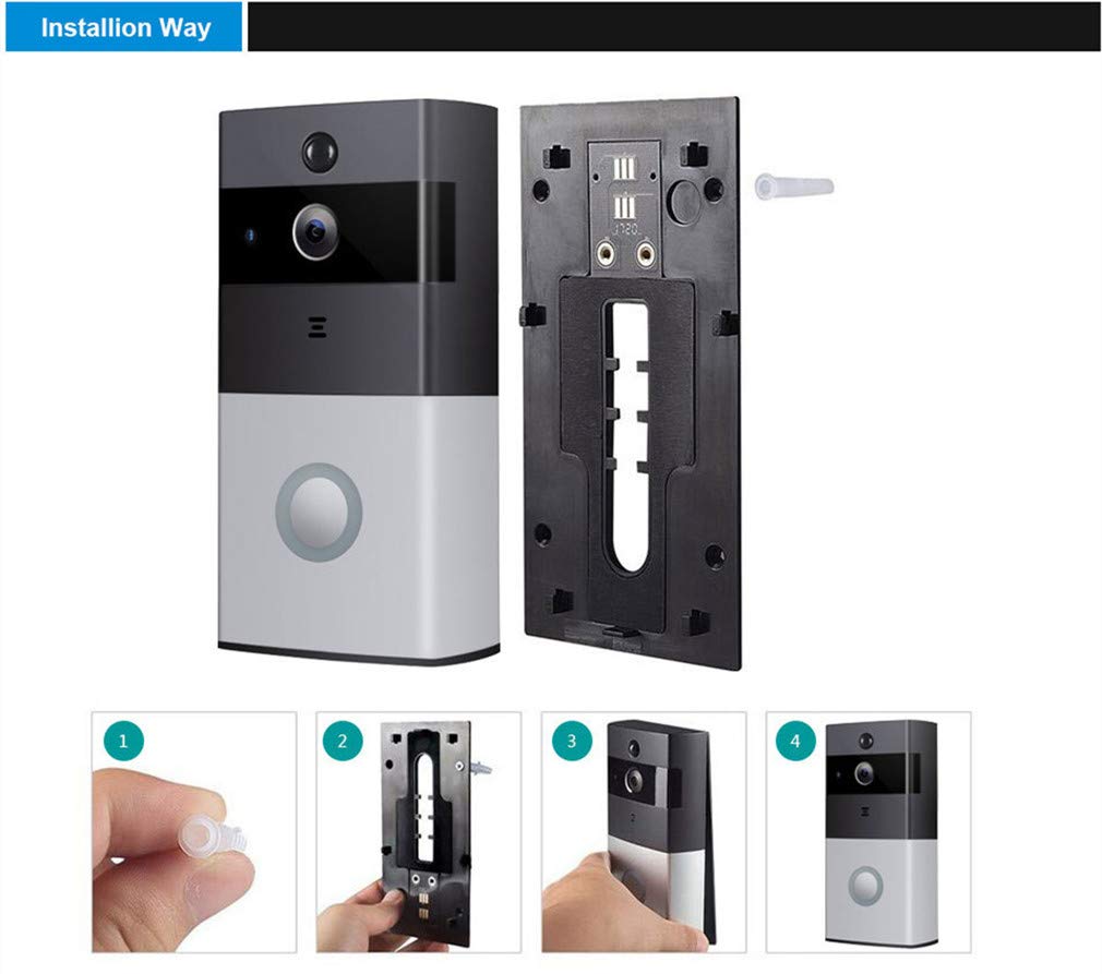Timbre Inalámbrico, 720P Wi-Fi Smart Home Vídeo Timbre IR LED, Audio De Dos Vías Intercomm, App, Tarjeta del TF, Bajo Consumo De Energía, Hogar, Hospital, Oficina, Hotel