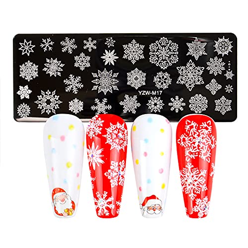 Christmas Nail Stamp Template Kit With 7 Pcs Nail Stamping Plates + 1 Stamper + 1 Scraper Snowflakes Snowmen Santa Claus Trees Design Nail Stamper Stencil Plates Set Manicure Nail Supplies #TOP5
