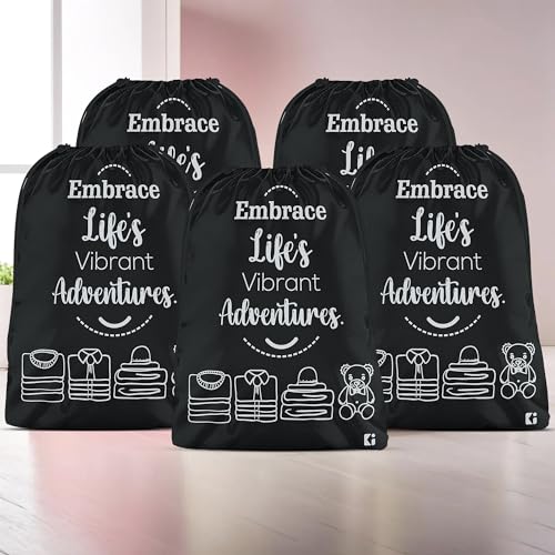 Image of Kuber Industries Pack of 5 Cloth Storage Bag | Non-Woven Storage Organizer | Travel Cloth Carrying Bag | Garments Cover for Laundry | Travel Storage Organizer for Clothing | Large | Black