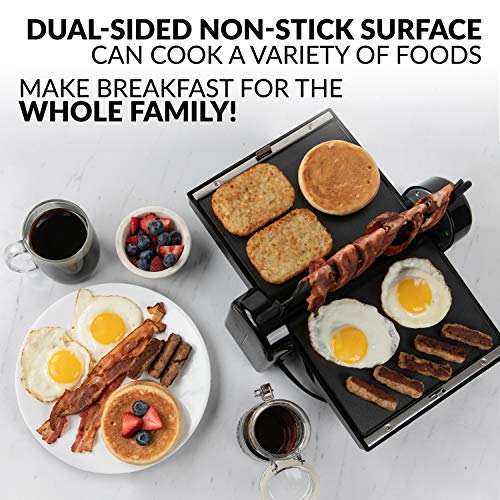HomeCraft FBG2 Nonstick Electric Bacon Press & Griddle, Cooks 6 Pieces, Perfect For Eggs, Sausage, Pancakes, Hashbrowns, 6-Slice, Black