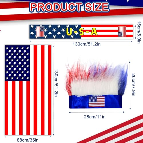 USA Soccer Fans 3Pcs Set, 2026 World Cup Cheer Outfit with Headband Scarf Poncho, Unisex Team Spirit Accessories for Games, Parades, 4th of July, Ideal for Soccer Supporters & Patriots - image 2