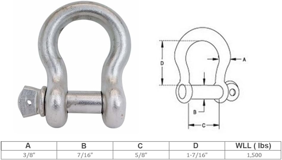 4 Pcs Marine 3/8" Screw Pin Anchor Shackle 1,500 Lbs WLL T316 Drop Forged Stainless Steel