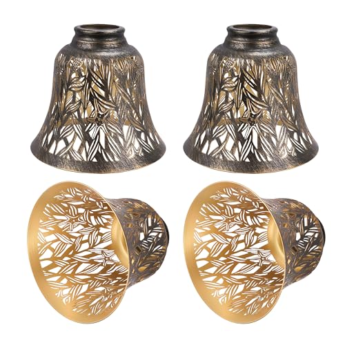 Image of Lampshade, ALUCSET Ceiling Fan Light Covers Set of 4, Metal Replacement Light Globe Shades for Pendant Fixtures, Chandeliers, Wall Sconces, Table Lamps, 2-1 /8 inch Fitter Size, 5-1 /8 inch high x 6 inch Diameter